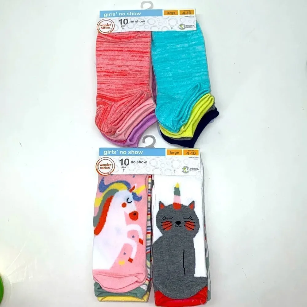 🔥20 Wonder Nation Girls No Show Socks, 20-Pack, Sizes large KIDS